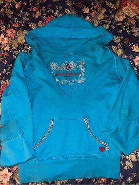 TWISTED HEART Turquoise Hooded Sweatshirt with Heart Accent